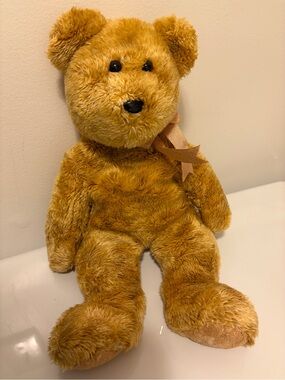 Plush Golden Brown Teddy Bear with Bow - Kids Toy
